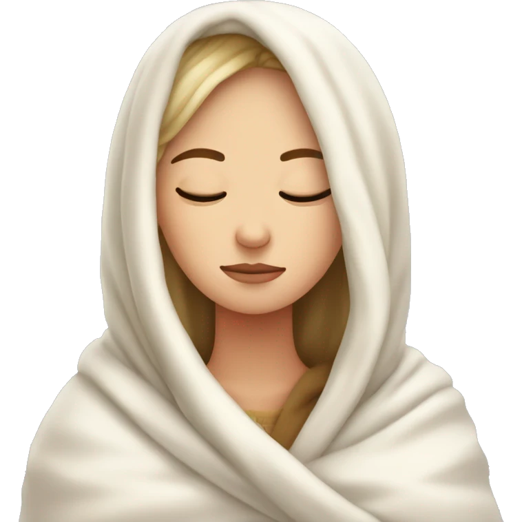 Cozy white girl wrapped in blanket with her eyes closed  emoji