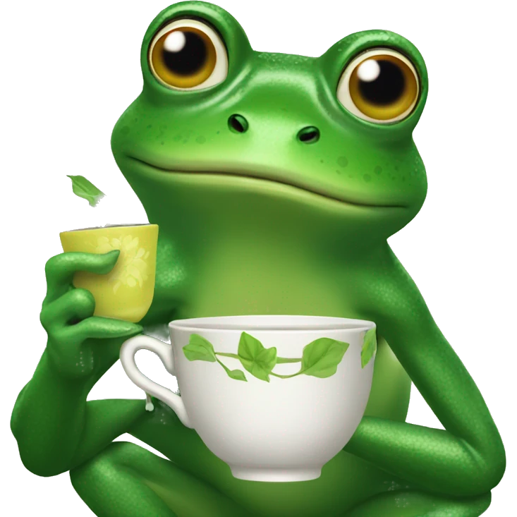 Green frog sipping tea emoji