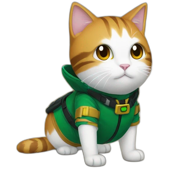 Cat in deku costume, standing on the floor emoji