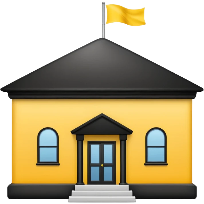 simple school, white background, magic school, black roof, with a big flag, big flag on a roof, big yellow flag, white school emoji