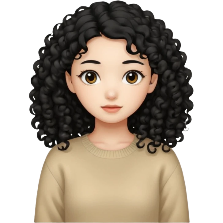 Beautiful girl,Black hair, curly long hair,Black eyes,Chinese, beige sweater  emoji