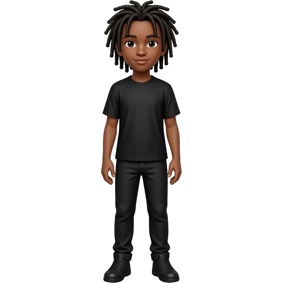 A tall black teenager boy with dreads whole body with black cloths emoji