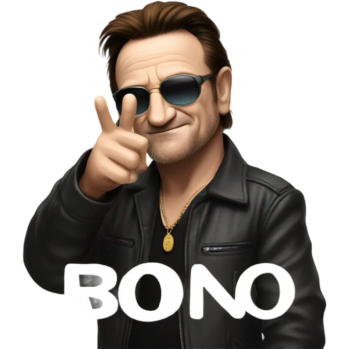 Bono doing peace sign emoji