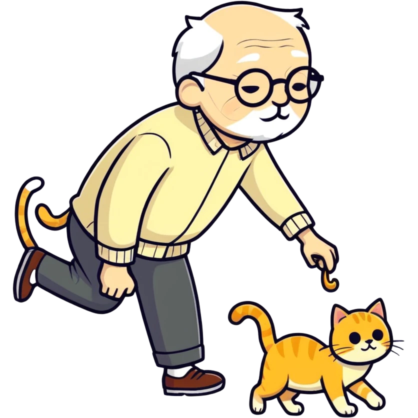 old blind man accidentally stepping on golden cat’s tail ￼ emoji