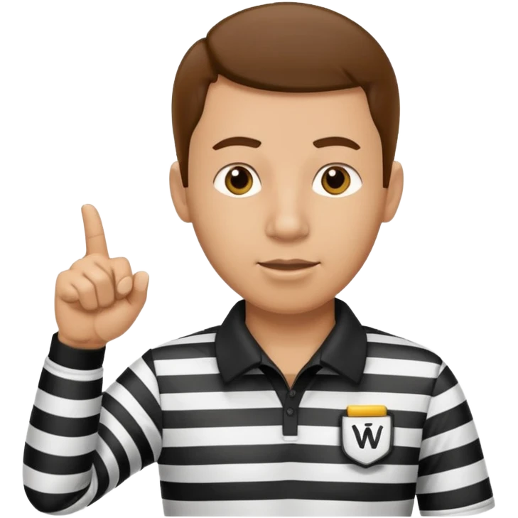 A calm referee with striped shirt, pointing clearly toward the field wearing whistle  emoji