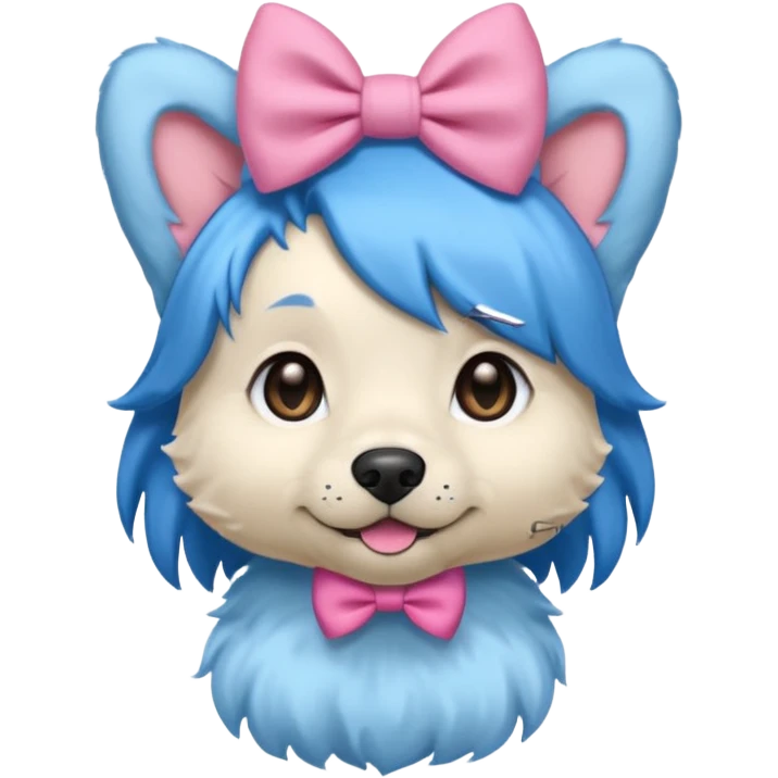 dog with blue hair and pink bow on head and sharp ears emoji