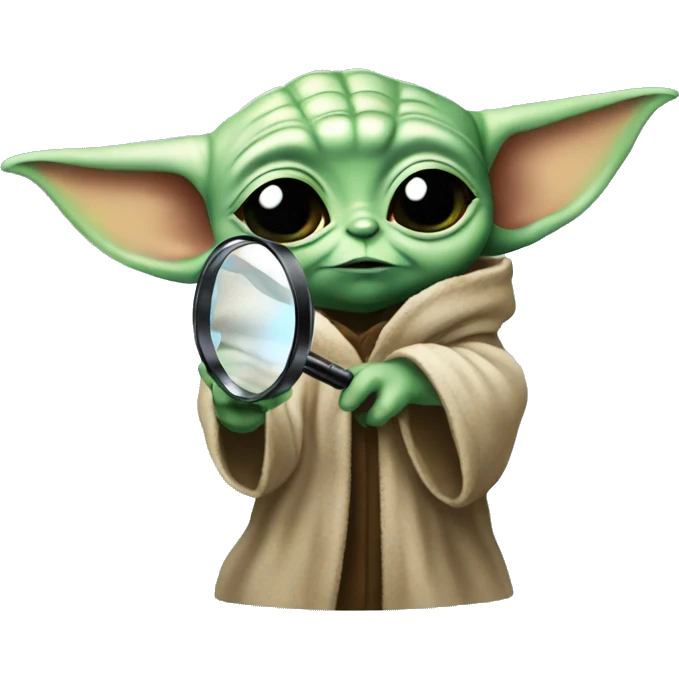 Baby Yoda looks through a magnifying glass emoji