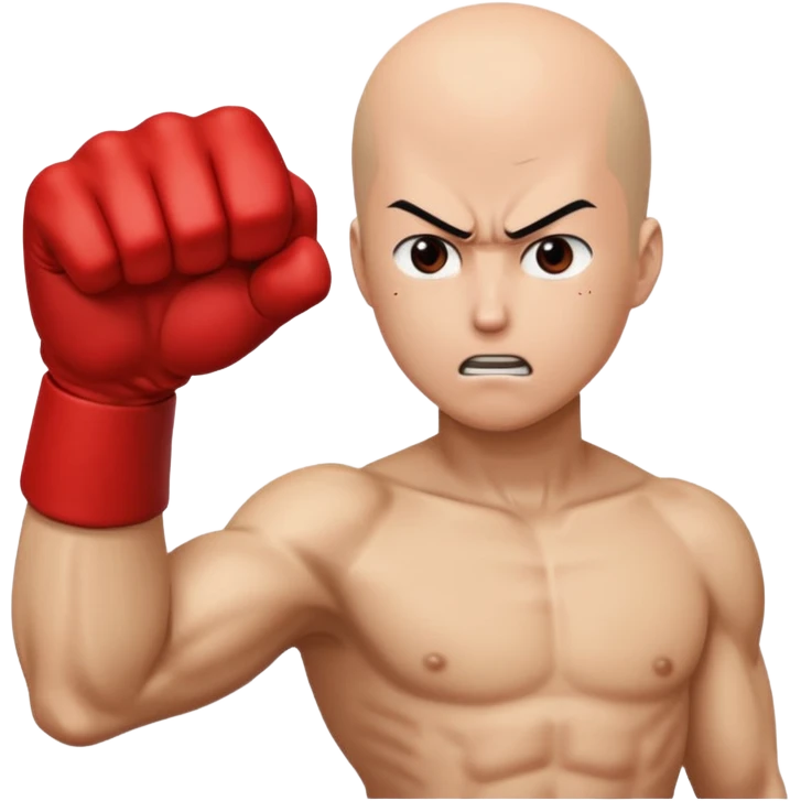 Angry Saitama with his red giant hand punching (just punch), no-face emoji