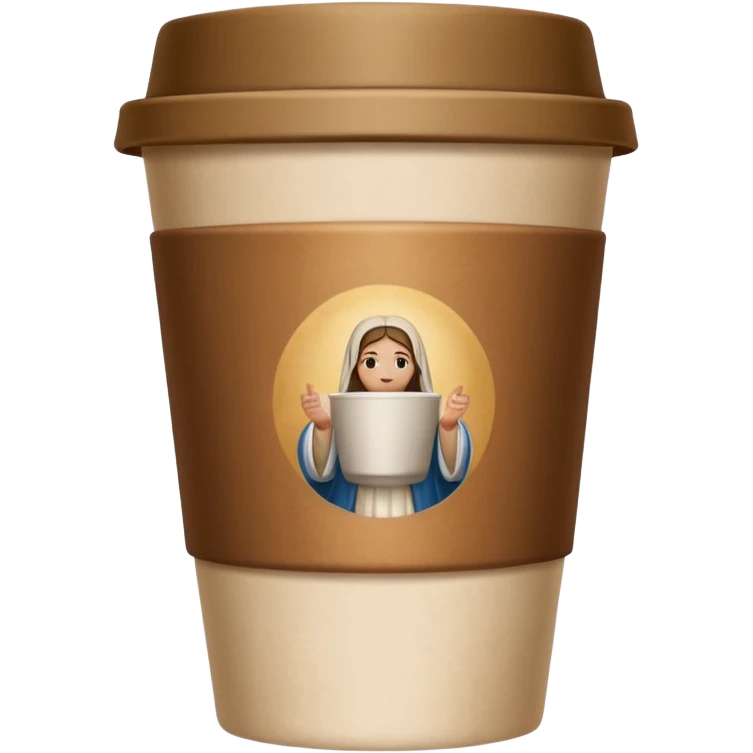 una mano con un bicchiere di carta con dipinto sopra l'ultima cena emoji