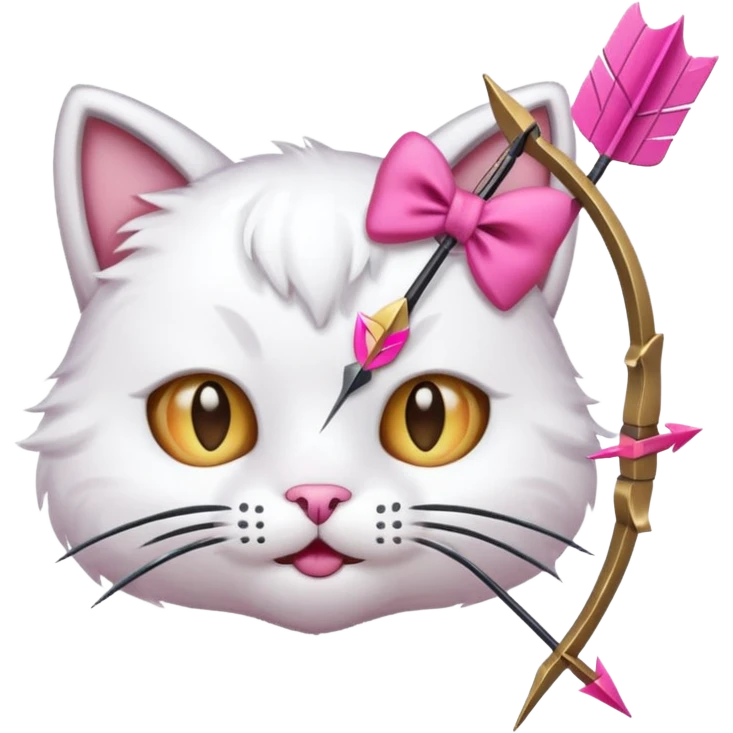 Emoji cat head white emoji with pink bow and arrow emoji