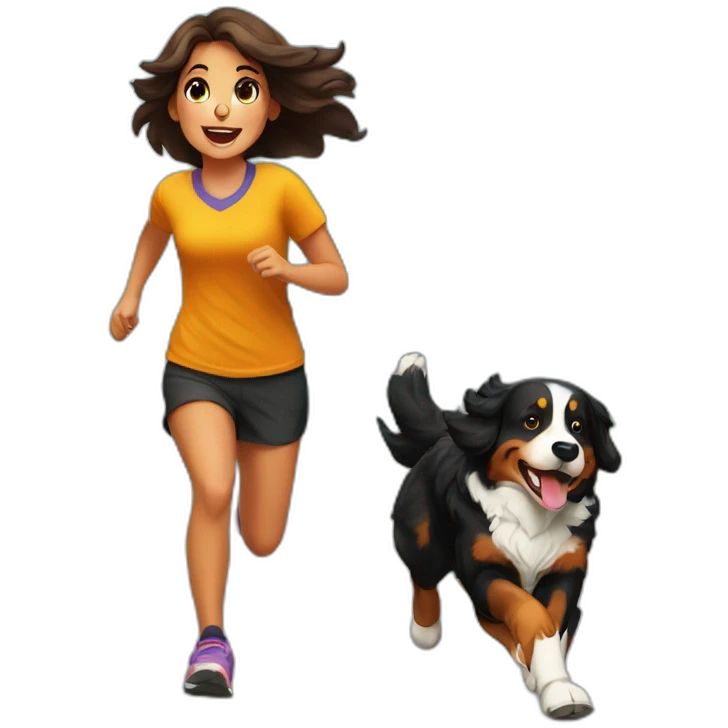 Bernese mountain dog running with girl emoji