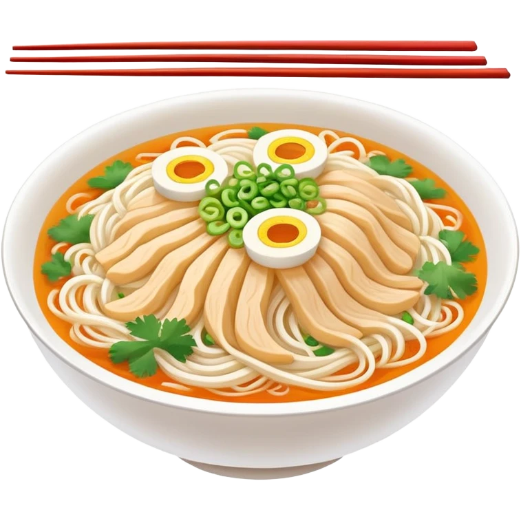 Guilin rice noodles with thin white strands and toppings, simplified emoji style with bold outlines and bright colors, cartoon style Guangxi famous Mi Fen emoji