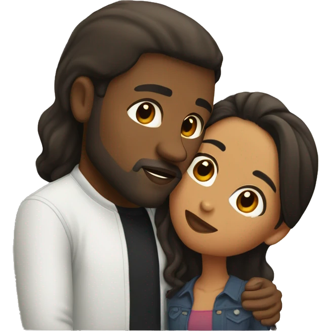 BLACK Man with dark SHORT hair WITH beard kissing HISPANIC woman with long STRAIGHT brown hair emoji