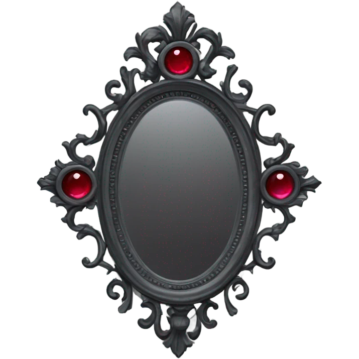 "A Victorian-era Gothic mirror with a black frame, gray-tinted glass, and a red ruby accent."
 emoji