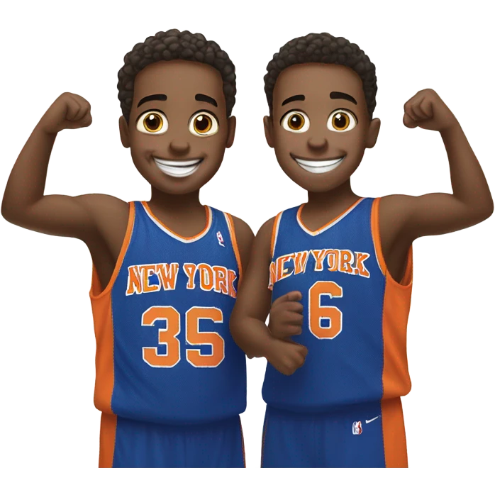 Two boys at a knicks basketball game happy emoji