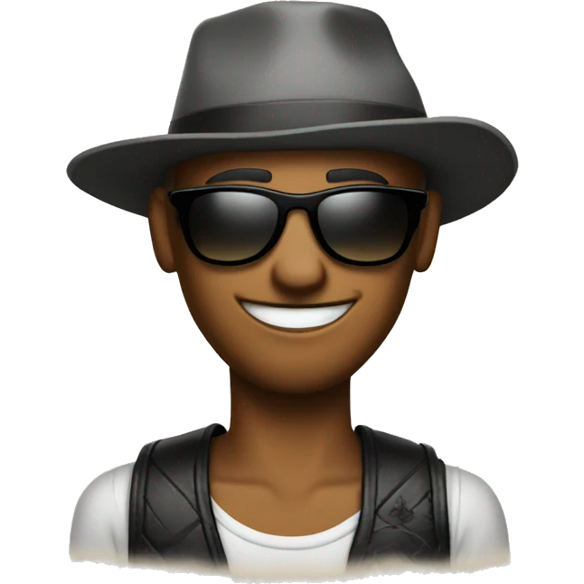 cool guy with shades and hat and a tattoo emoji