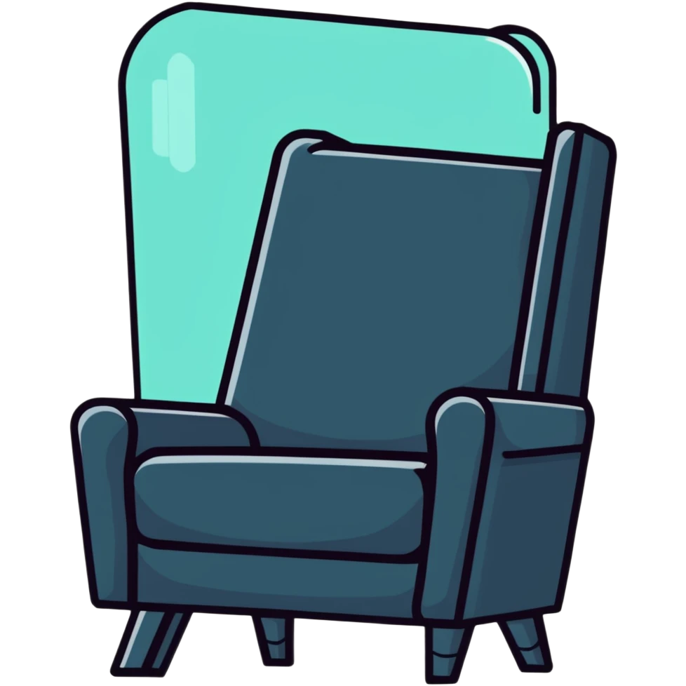 angled smartphone with a large, visible armchair image on its screen, product detail view, with sparkle emoji on the left side emoji
