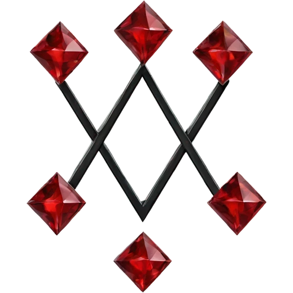 Geometric design featuring four red diamonds arranged in the shape of a heart. The diamonds are separated by black lines, forming a slight cross outline in the center of the heart. simplifying the details to make it clear and recognizable at a small size. emoji