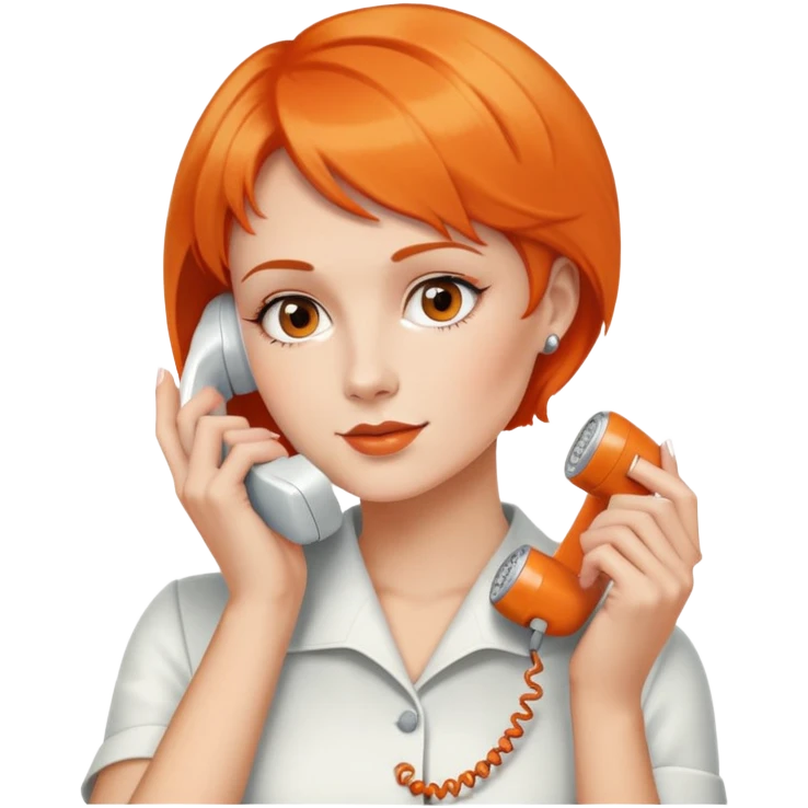 woman with short orange hair holding a vintage white phone to her ear, upper body emoji