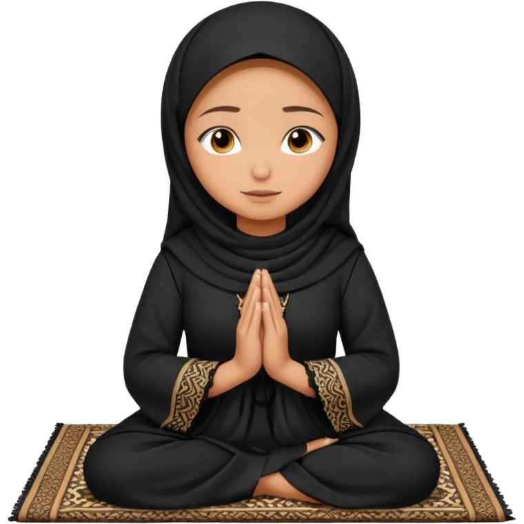 muslim woman praying on a praying mat with a black laced abaya on emoji