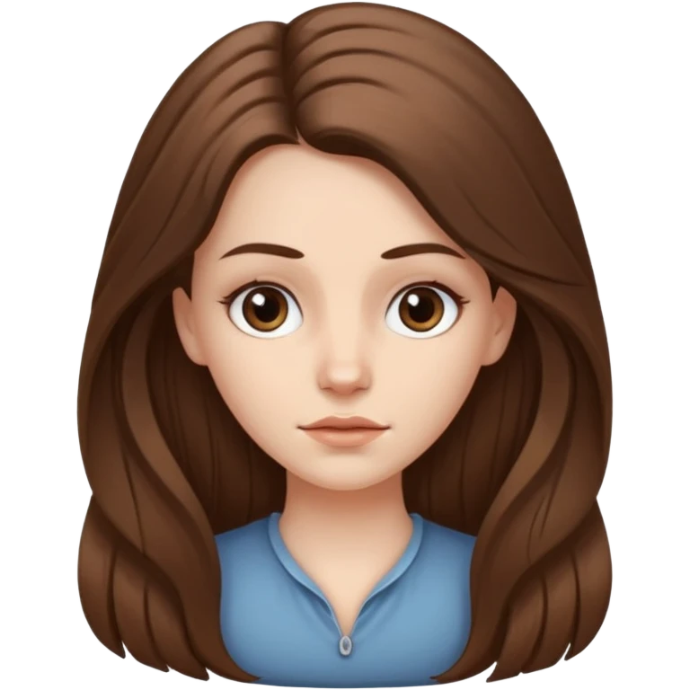 a white girl, face oval not so full, brown long hair, hairstyle: holding half hair back with two medium tall strands of hair on her face, her eyes brown a bit drawn  emoji