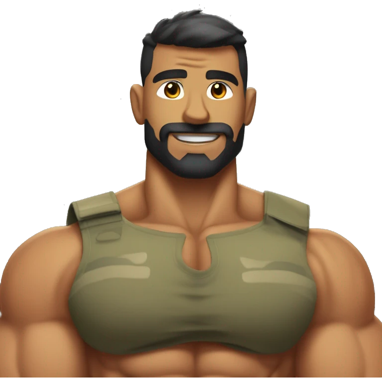 Shirtless Bodybuilder hairy biceps with military haircut  emoji