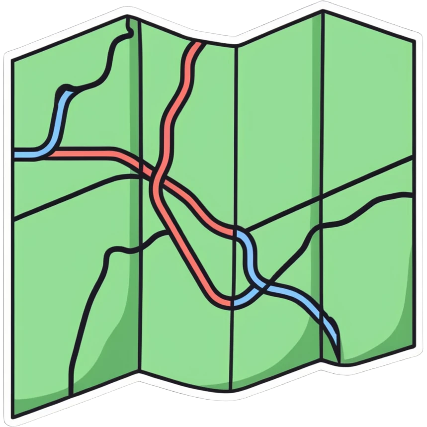 Folded map icon with subtle relationship paths drawn across it, symbolizing personal exploration of love and attraction patterns emoji