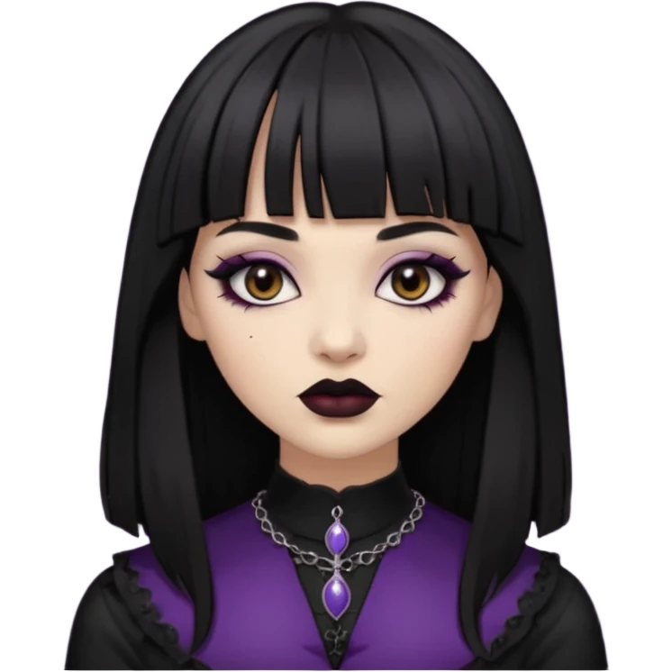 vampira gótica parda de cabelo preto e franja emoji