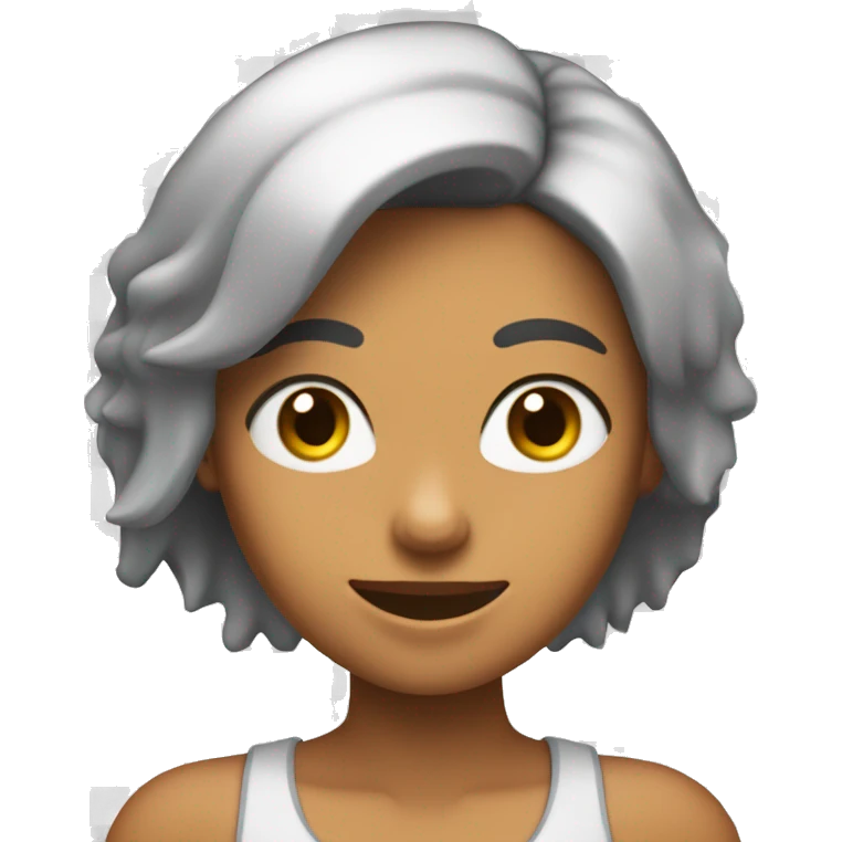 Chica con cabello negro de un lado, blanco del otro y dientes frontales separados  emoji