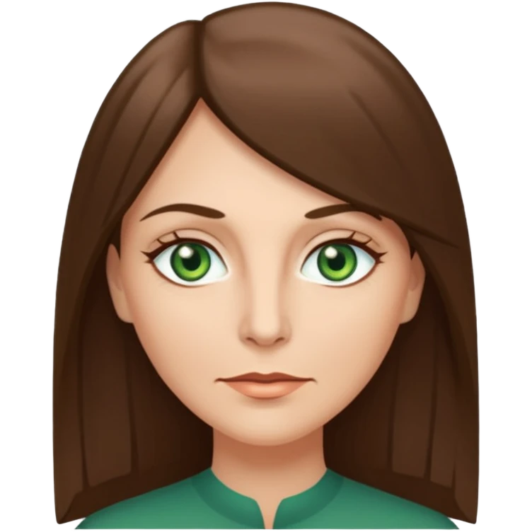 pretty middle age woman with green eyes and long straight ash-brown hair  emoji