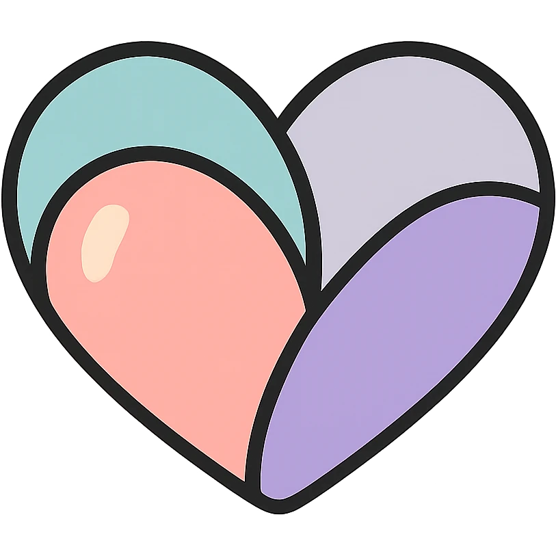 plump heart with asymmetrical shape, icon-color-outlined style, no stripes or decoration, only shape, detailed shadows and highlights, thin clean contours, soft rounded shapes, pastel palette #98B5BC, #B5B3C1, #C9A3C9, #E4C0CA, #F7DCD1, #F7C0AA, modern Japanese pop art and sticker aesthetic, soft lighting, transparent background emoji