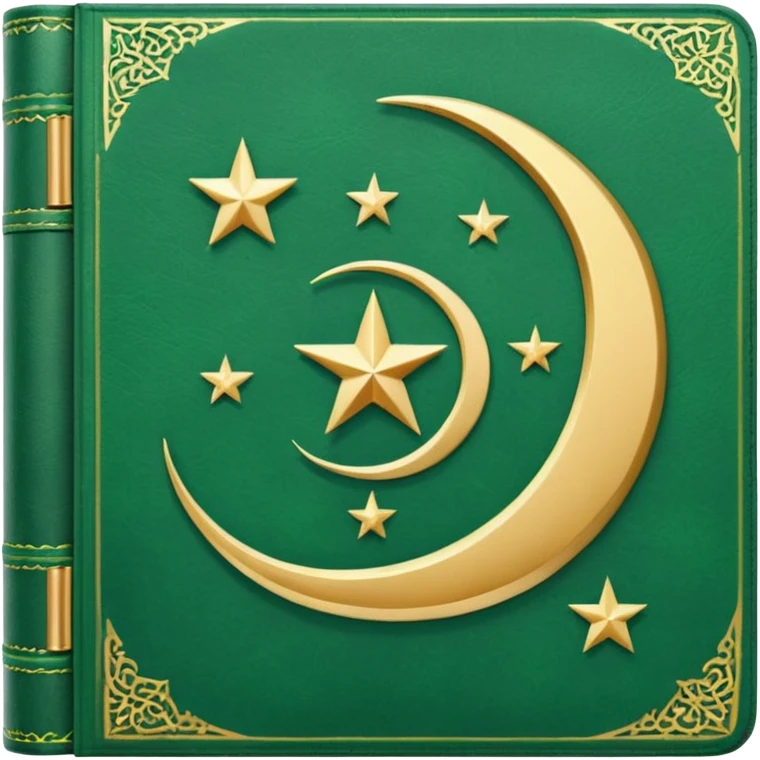 Closed Quran with the Islamic Symbol on it (moon and star) green emoji