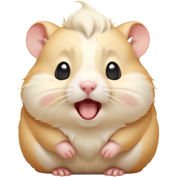 Cinematic Cute Yawning Cream Hamster Portrait Emoji, Head tilted slightly with a dramatic, wide-open yawn, showcasing a soft, pristine cream fur with tiny droopy ears, round dark eyes barely open in drowsy contentment, Simplified yet irresistibly adorable features, highly detailed, glowing with a soft, cozy glow, high shine, relaxed yet expressive, stylized with a touch of whimsy, bright and endearing, soft glowing outline, capturing the essence of a sleepy yet affectionate hamster, so drowsy it feels like it could stretch out of the screen and curl up for a nap! emoji