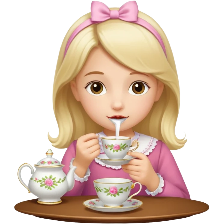 Little girl drinking from a teacup at a tea party emoji