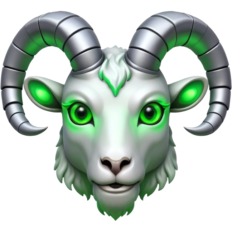 Cyborg Ram(Goat) head green glowing eyes emoji