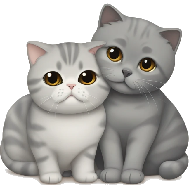 Grey Scottish fold is cuddling with a beige British shorthair  emoji