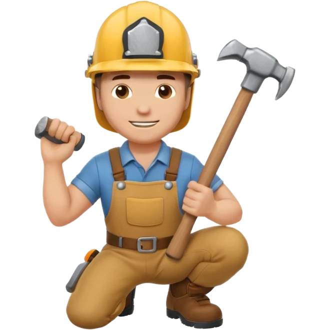 an happy white man with helmet kneeling and knocking with a hammer emoji