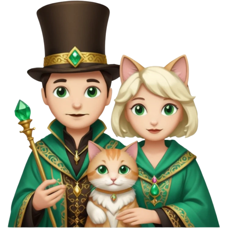 magician couple and their pet cat emoji