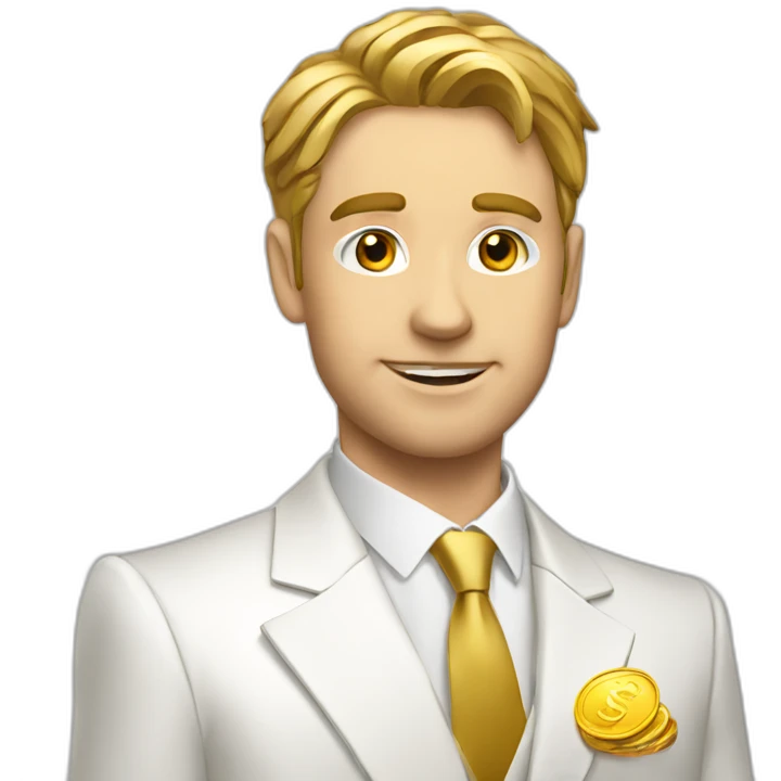 Posh-man-with-white-suit-holding-golden-coins emoji
