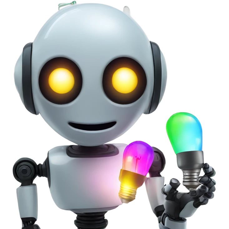 cute robot holds colorful light bulbs emoji