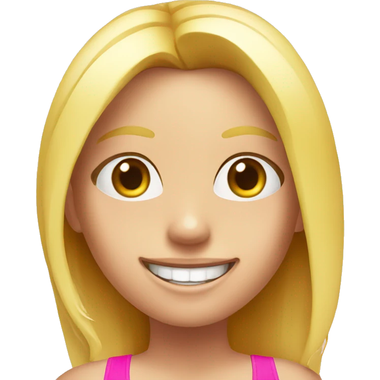 blonde girl in pink swimsuit have a great tan and white tooth  emoji
