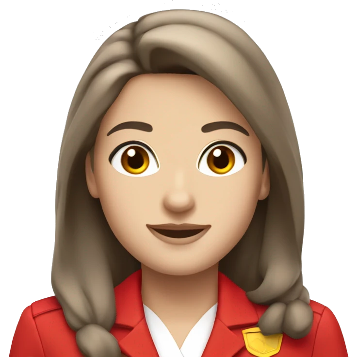 White Stewardess in red uniform with long brown hair and brown eyes emoji