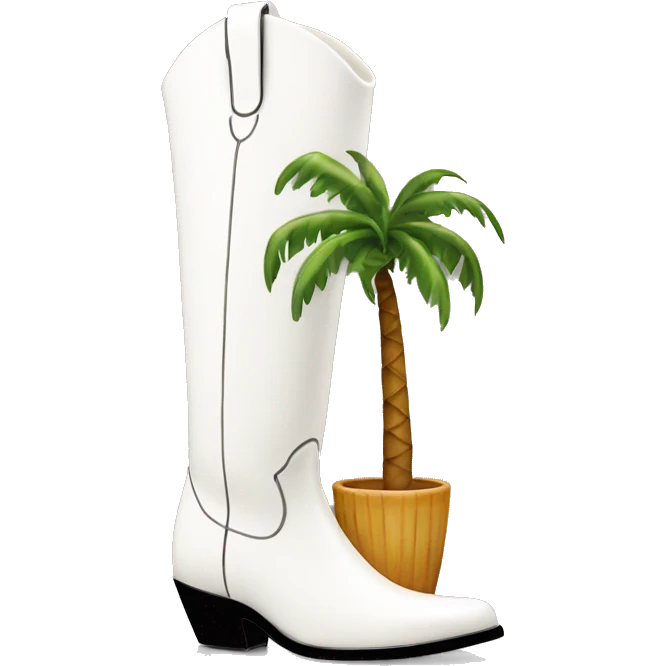 White cowgirl boot vase with palm tree  emoji