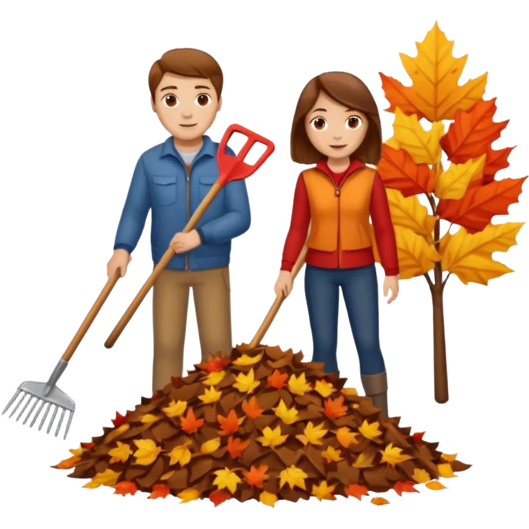a couple man and woman both brown hair light skin racking leafs emoji