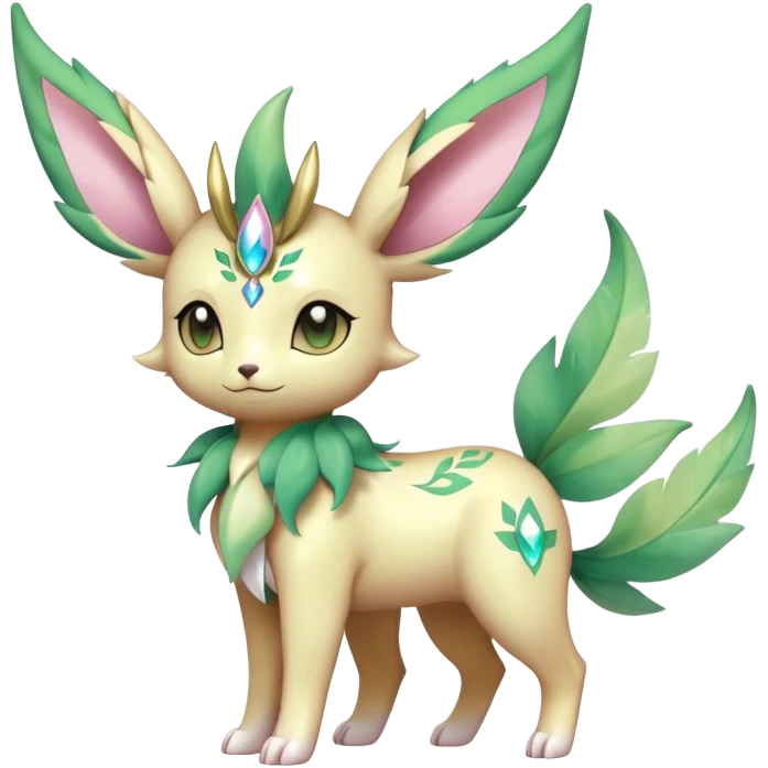 Shiny Cool Sparkly Cute Ethereal Leafeon-Sylveon-Fakemon-hybrid-fusion- full body emoji