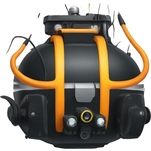 ROV that is black and have orange pontoons and a yellow cable hanging from the back emoji