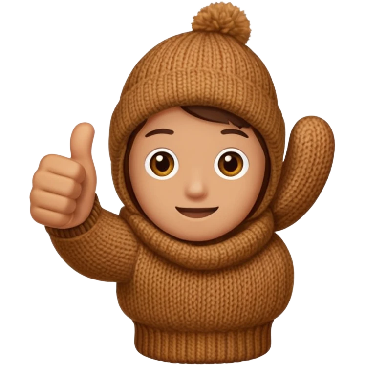 thumbs up hand in brown knit mitten emoji