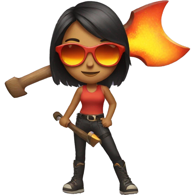 girl with sunglasses and with fire axe  emoji