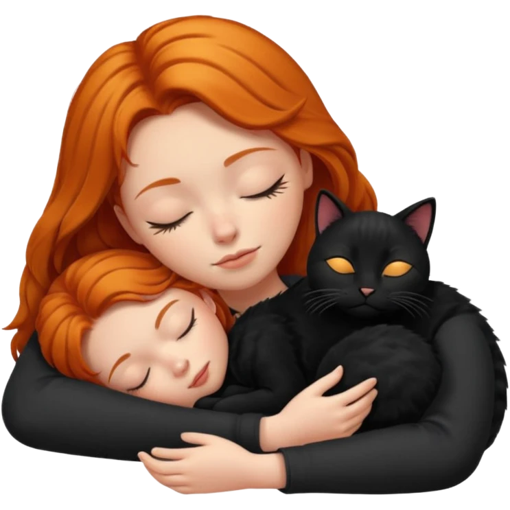 Ginger Girl sleeping with black cat emoji