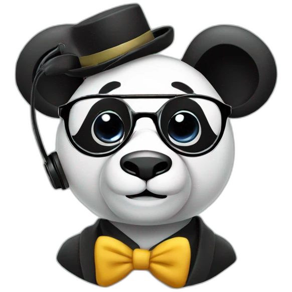 geek funy panda with a monocle with headphone emoji